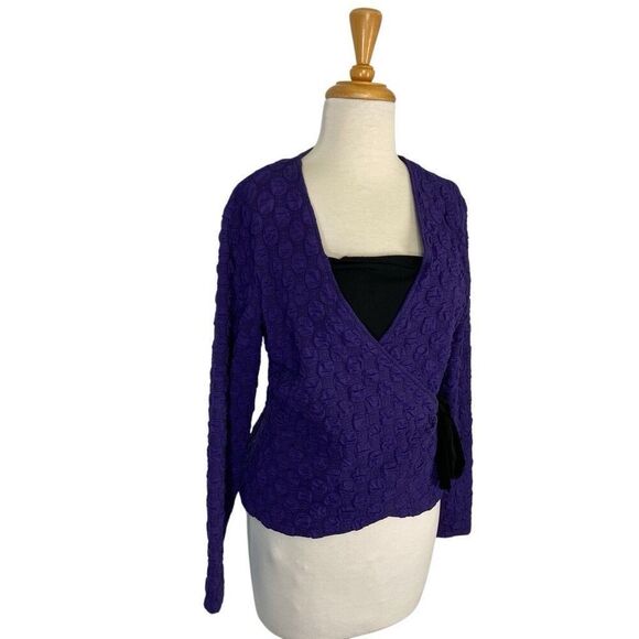 Andria Lieu M L XL Faux Purple Wrap Top Dots Art To Wear Career Office - Picture 3 of 9